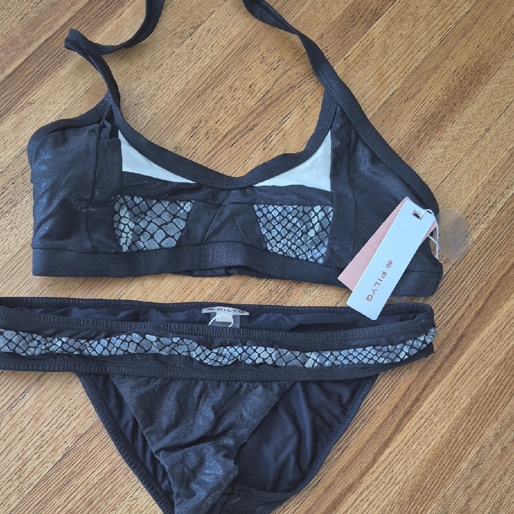 PilyQ Black and Gray Bikini Set